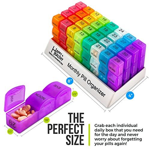 MEDca Month Pill Box Organizer - 3-Times-A-Day | Morning-Noon-Night - 30 Day Pill Case with 32 Daily Compartments for Vitamins, Supplements, Medication - Travel Monthly Pill Organizer 3 Times A Day