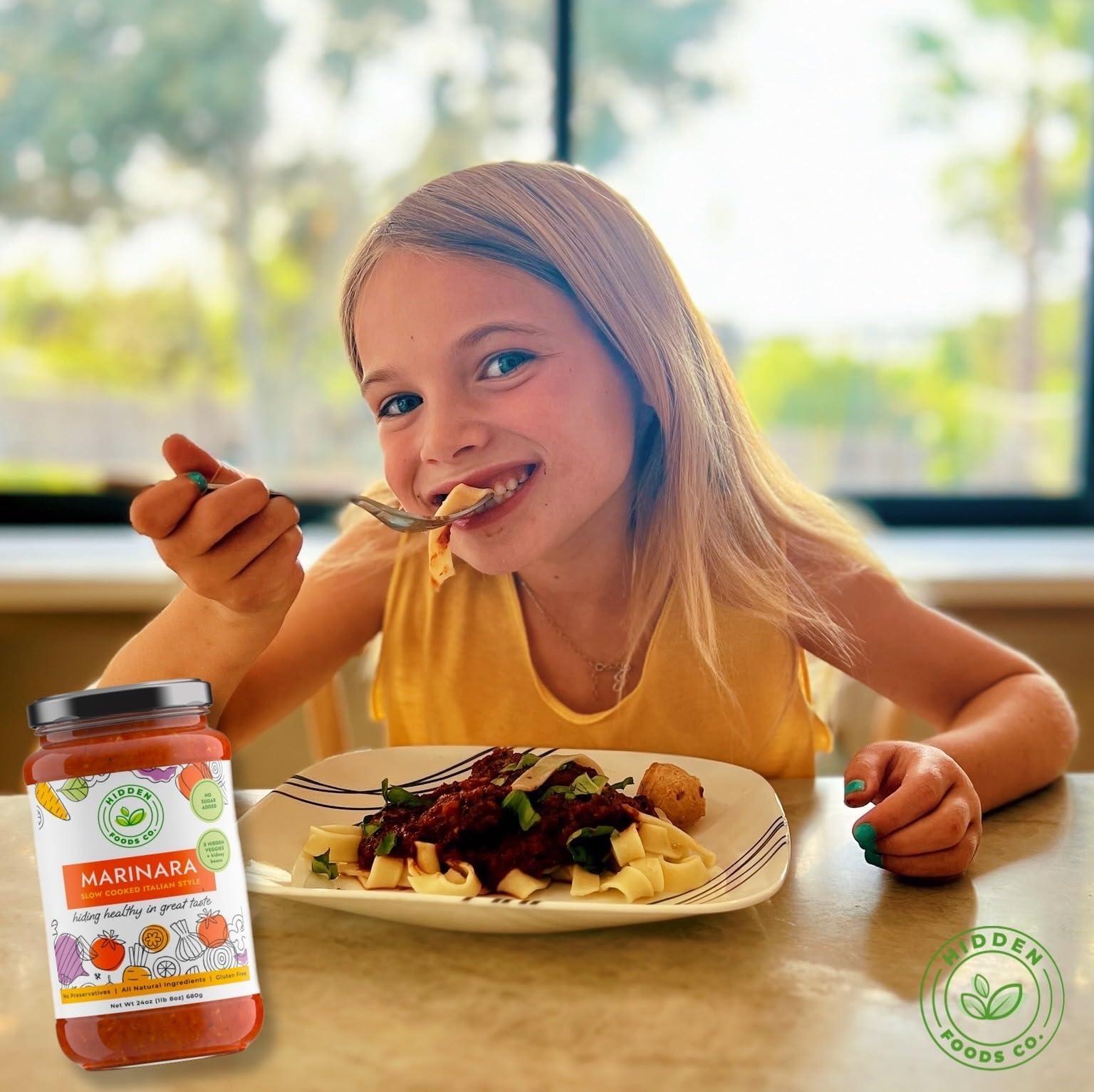 Hidden Foods Co. Hidden Foods Slow Cooked Marinara Sauce with Natural Vegetables, 24 oz. Jar, Low Carb and Low Sodium, No Sugar Added, Thick and Delicious Flavor for Pasta, Pizza, and Recipes