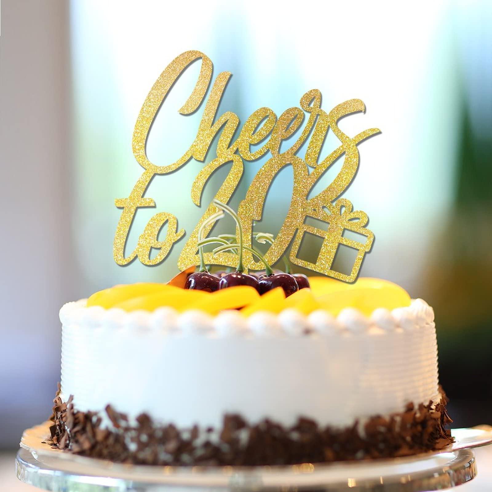 CustonCares Cheers to 20 Cake Topper 20th Birthday Cake Topper Glitter Gold Twenty 20 Years Old Birthday Party Decorations Custom Name Any Age Number 20th Anniversary Birthday Present For Him Her