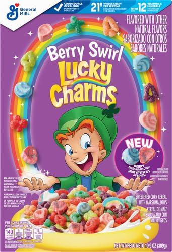 Lucky Charms Lucky Charms Berry Swirl Breakfast Cereal with Marshmallows, Kids Breakfast Cereal, Made with Whole Grain, 10.9 oz (Pack of 2)