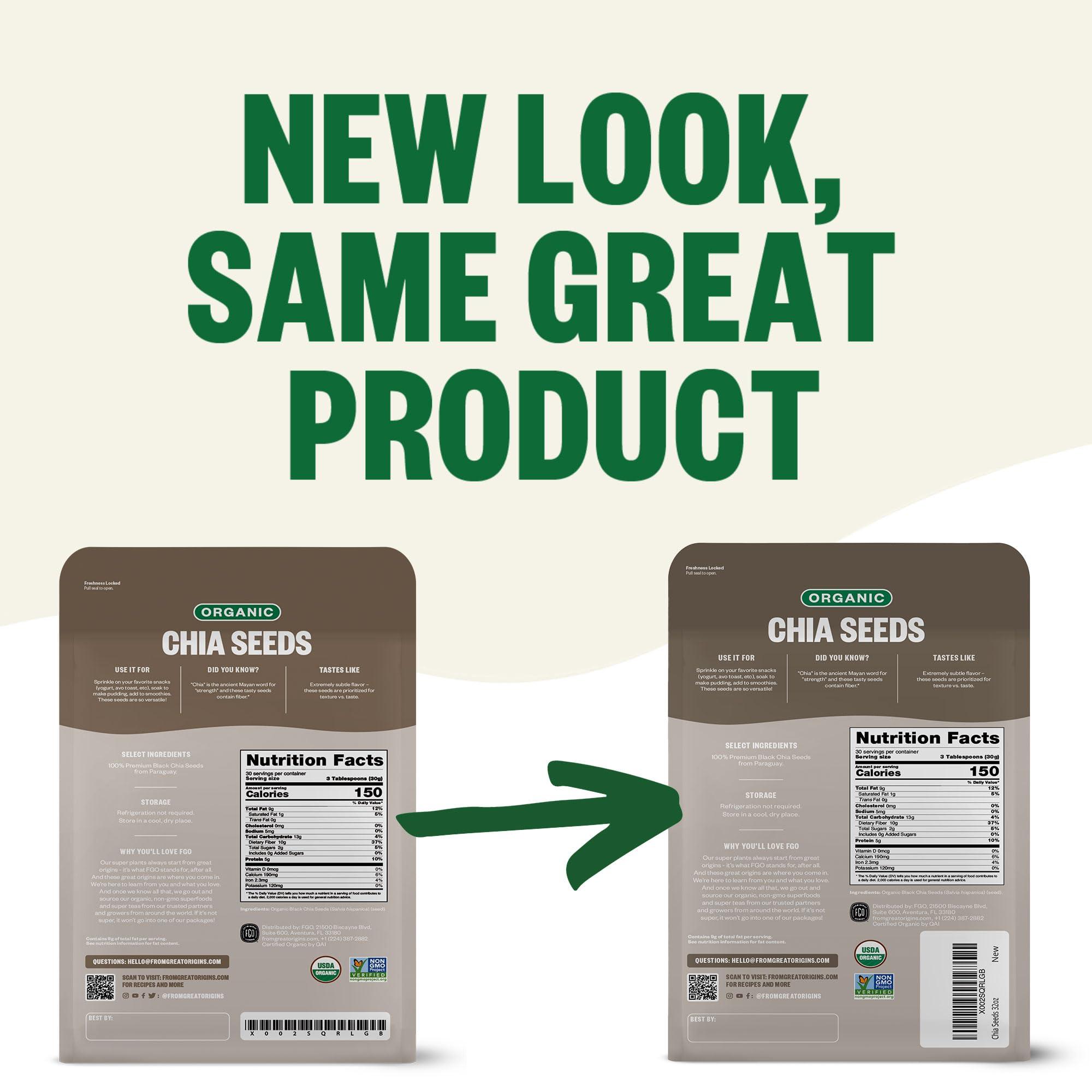 FGO FGO Organic Chia Seeds, 2 Pound / 32oz, Natural Raw Black Chia Seeds from Paraguay, Plant-Based, Non-GMO, Vegan, Gluten-Free, Gels Easily, Superfood, Packaging May Vary (Pack of 1)