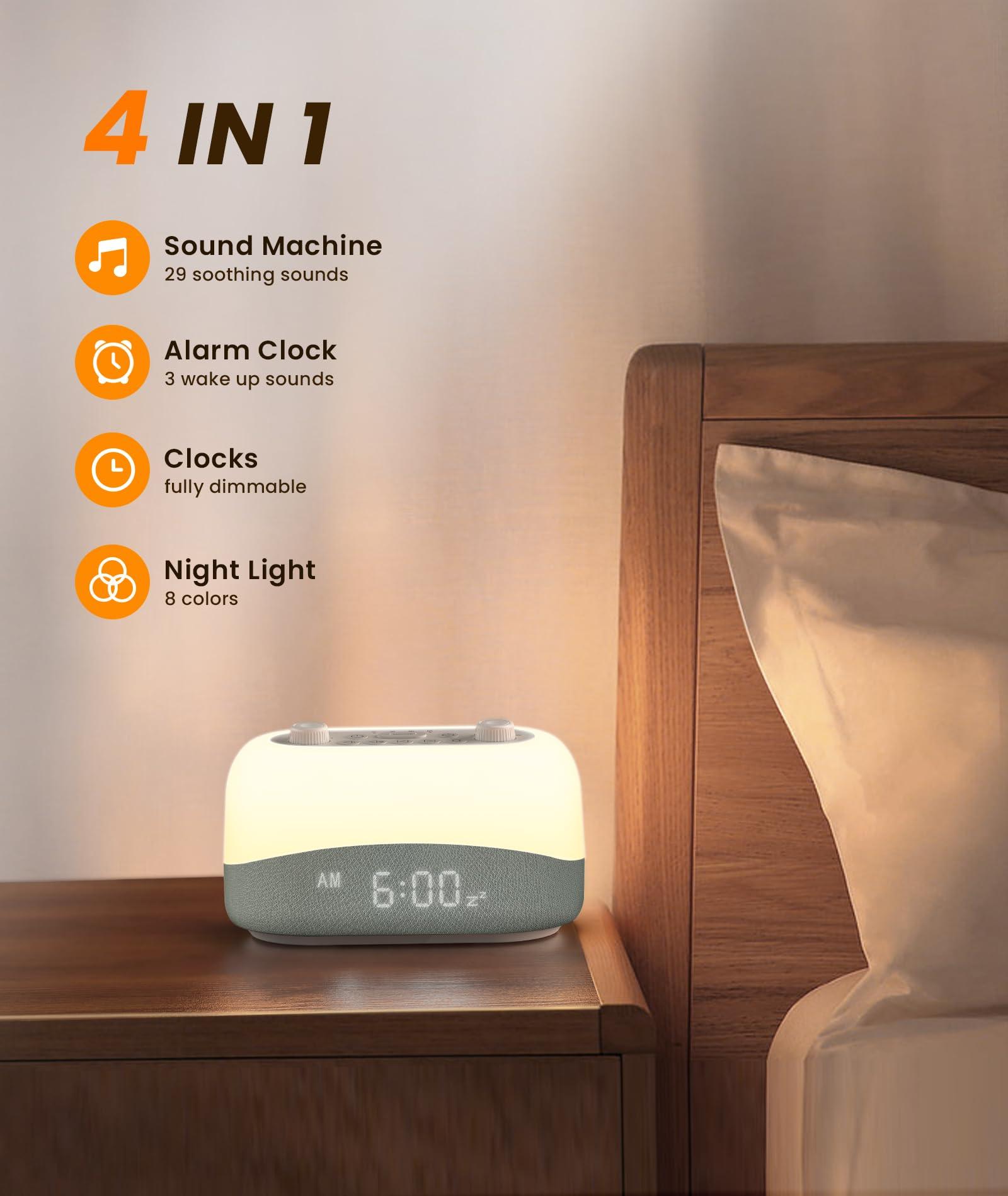 Dreamegg Dreamegg Sound Machine Alarm Clock - White Noise Sound Machine with 29 Soothing Sounds, Night Light, 0-100% Dimmable, 3 Alarm Sounds, Snooze, Digital Alarm Clock for Sleep Adults Bedrooms