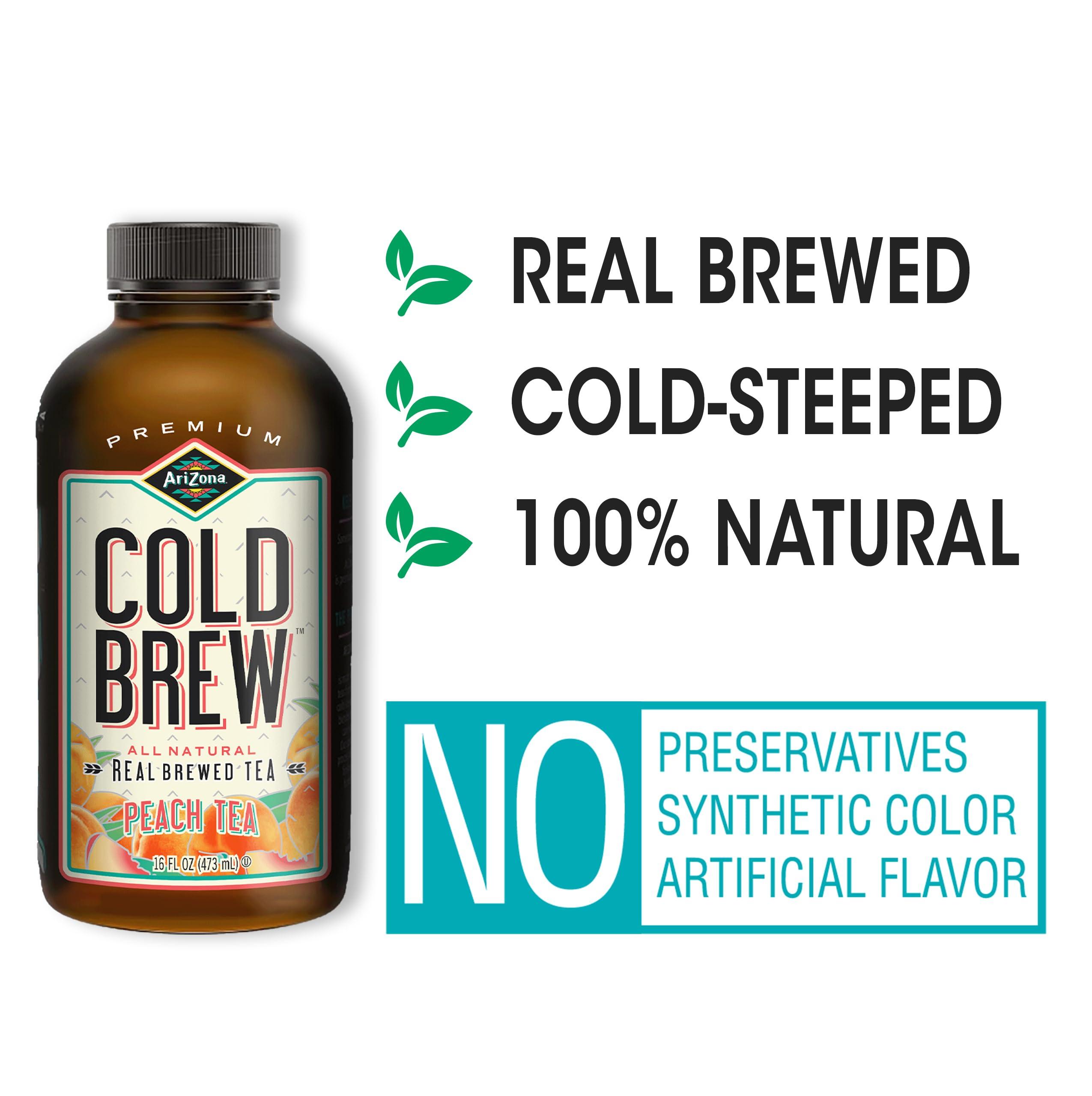 Arizona AriZona Cold Brew Peach Tea - Premium Cold Brew Iced Tea with Cane Sugar (Pack of 12)