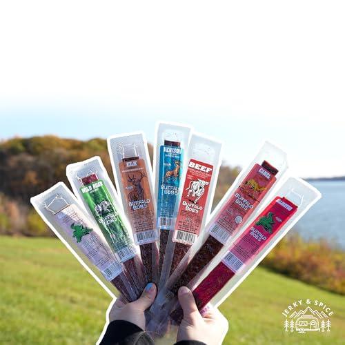 Buffalo Bob's Buffalo Bob\'s Wild Game Meat Snacks (24 pack), Beef Jerky Assortment Pack of Flavorful Strips & Sticks, Exotic Jerky Gift Baskets for Men, Meat Variety Pack for Valentines & Christmas, Meat Bouquet