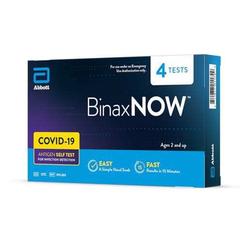 BinaxNOW BinaxNOW COVID-19 Antigen Self Test, 1 Pack, 4 Tests Total, COVID Test With 15-Minute Results Without Sending to a Lab, Easy to Use at Home