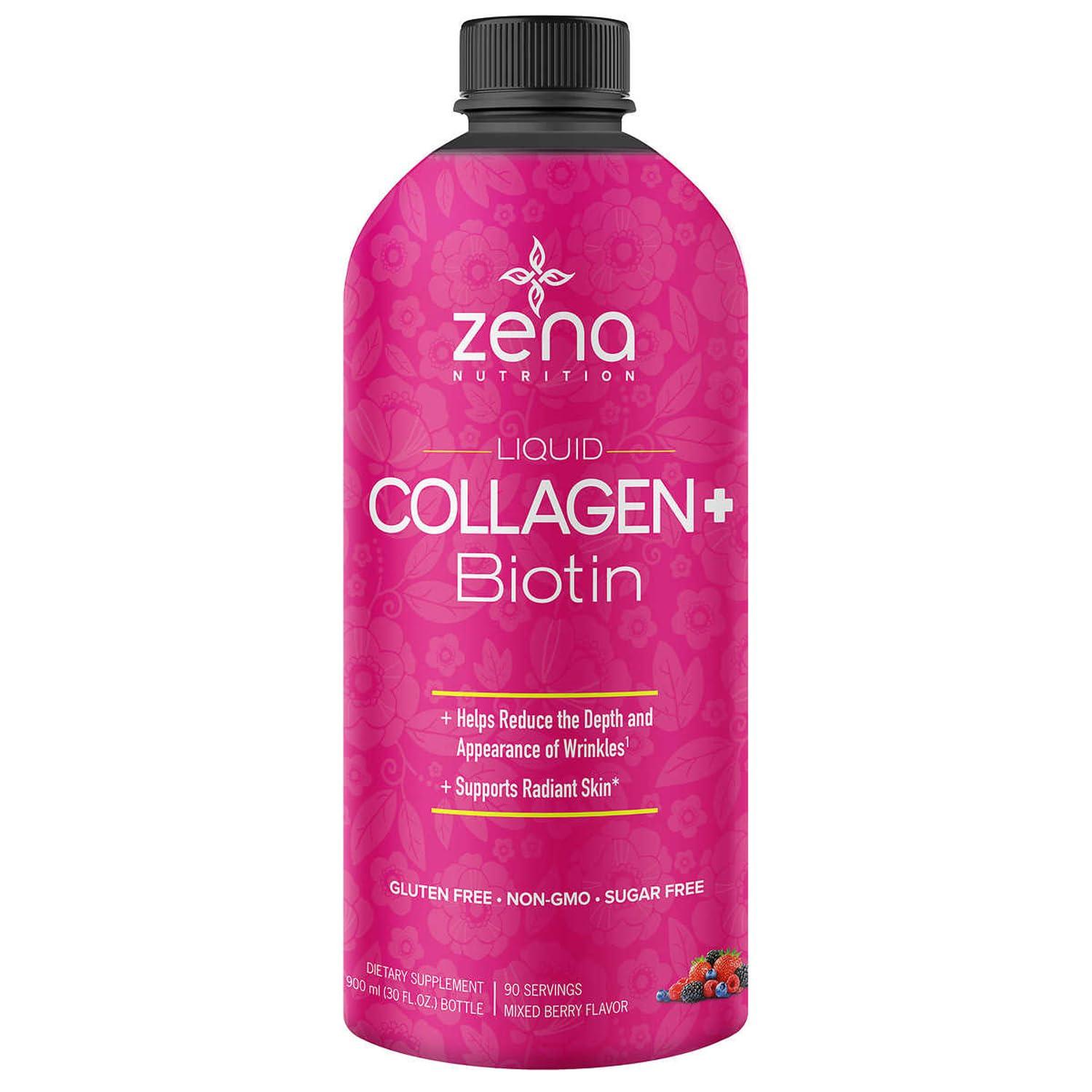 Zena Fit Nutrition Zena Liquid Collagen + Biotin: 2500mg Collagen, 5000mcg Biotin, Verisol Formula | Hair, Skin, Nail & Joint Support | Non-GMO, Mixed Berry Flavor | 90 Servings
