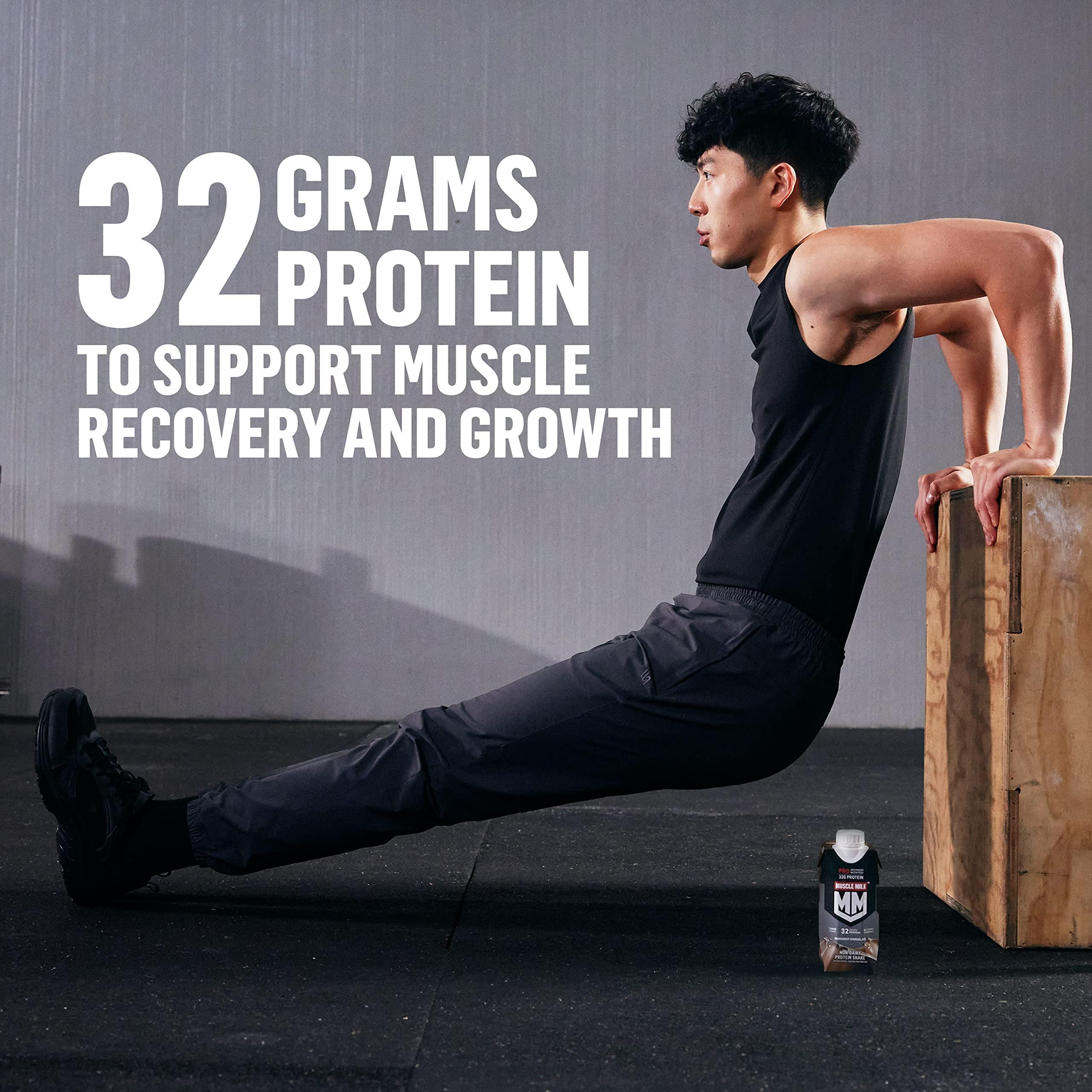 Muscle Milk Muscle Milk Pro Advanced Nutrition Protein Shake, Knockout Chocolate, 11 Fl Oz Carton, 12 Pack, 32g Protein, 1g Sugar, 16 Vitamins & Minerals, 5g Fiber, Workout Recovery, Packaging May Vary