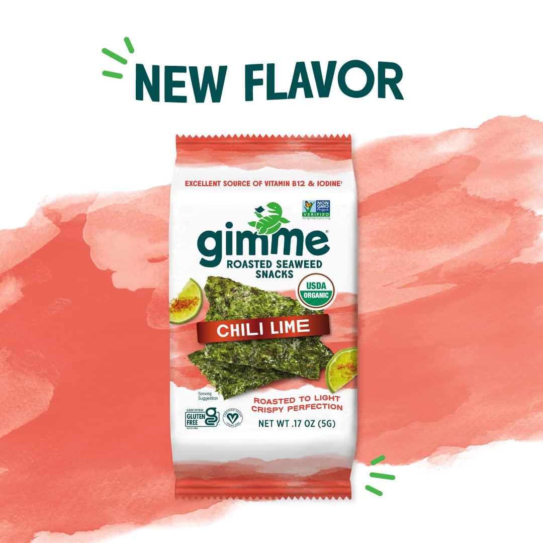 gimMe Gimme Seaweed Organic Premium Roasted Seaweed Snacks, Chili Lime, 6 Count, Keto, Vegan, Gluten-Free, Great Source of Omega3s and Iodine, Healthy On-The-Go Snack for Kids and Adults