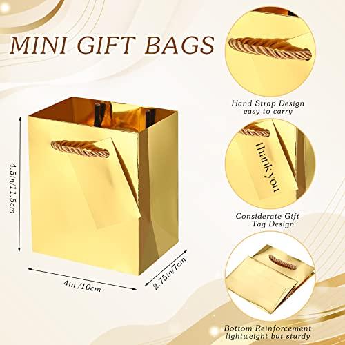 Nuanchu Nuanchu 50 Pcs Mini Gift Bags Bulk, 4 x 2.75 x 4.5 Inch Paper Bags with Gift Tags, Extra Small Metallic Paper Totes with Handles for Birthday Weddings Baby Showers Party Favors Gifts (Gold)