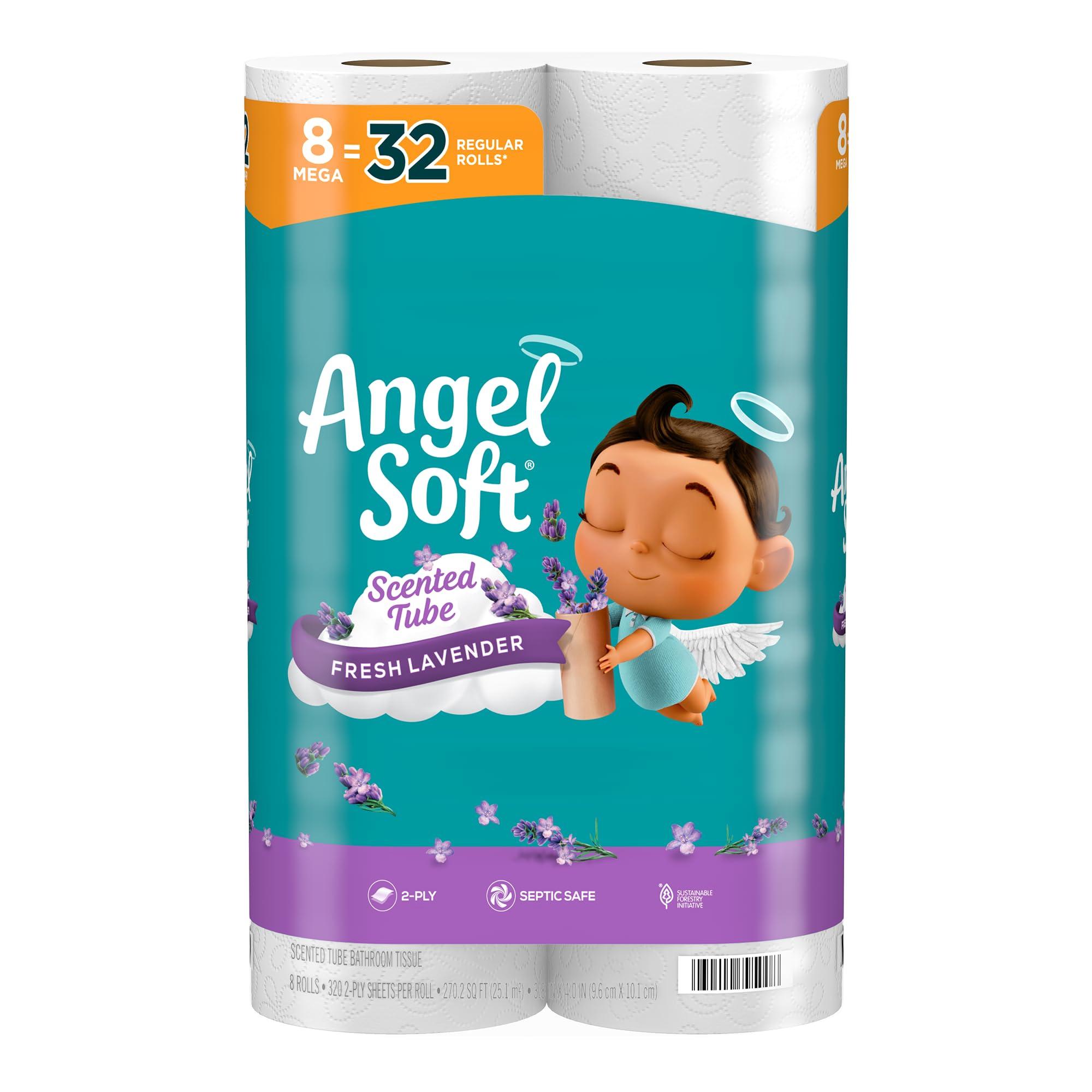 Angel Soft Angel Soft Toilet Paper with Fresh Lavender Scented Tube, 8 Mega Rolls = 32 Regular Rolls, Soft and Strong Toilet Tissue