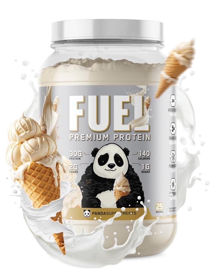 Underground Bio Labs PANDA FUEL Premium Protein Non-GMO Whey Protein Isolate ,Grass-Fed Hydrolyzed Collagen, Whey, Casein Protein, Egg Protein, Pro-Biotics, Digestive Enzymes.Multi-Stage 25 Servings (Vanilla Ice Cream)