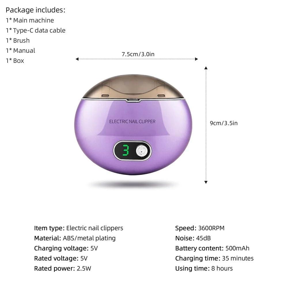 Aikertec Automatic Electric Nail Clipper,with LCD Digital Display, Safety Baby Fingernail Nail Clipper, 3-Speeds Levels and Nail Clip Storage, USB Rechargeable Suitable for Babies,Children (Purple)