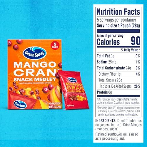 Ocean Spray Ocean Spray Mango Cran Snack Medley, Cranberry and Mango Dried Fruit Snack, 1 Oz Pouches, 5 Count