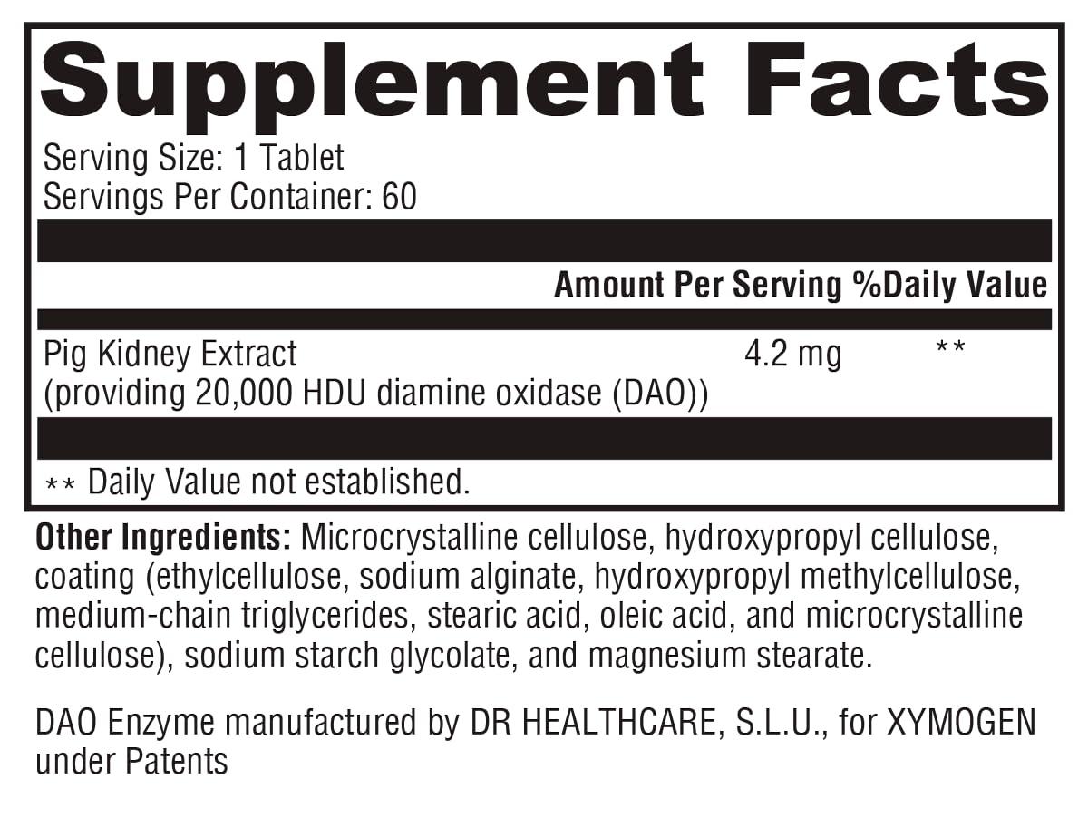 XYMOGEN XYMOGEN HistDAO - DAO Enzyme Supplement to Supports Healthy Degradation of Food-Derived Histamine - Diamine Oxidase for Digestive Health 20,000 HDU Per Serving (60 Tablets)