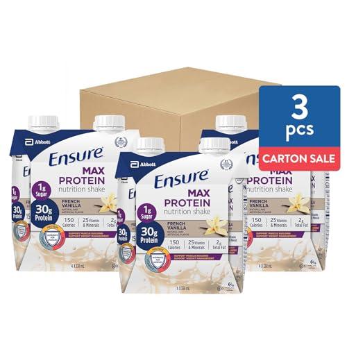 Juven Juven Therapeutic Nutrition Drink Mix Powder for Wound Healing, 30 Count + Ensure Max Protein Nutrition Shake, French Vanilla, 12 Pack