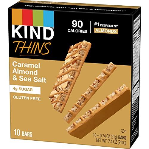 KIND KIND THINS Caramel Almond & Sea Salt Bars, 0.74 Ounce, Gluten Free, 4g Sugar, 10 Count (Pack of 6)