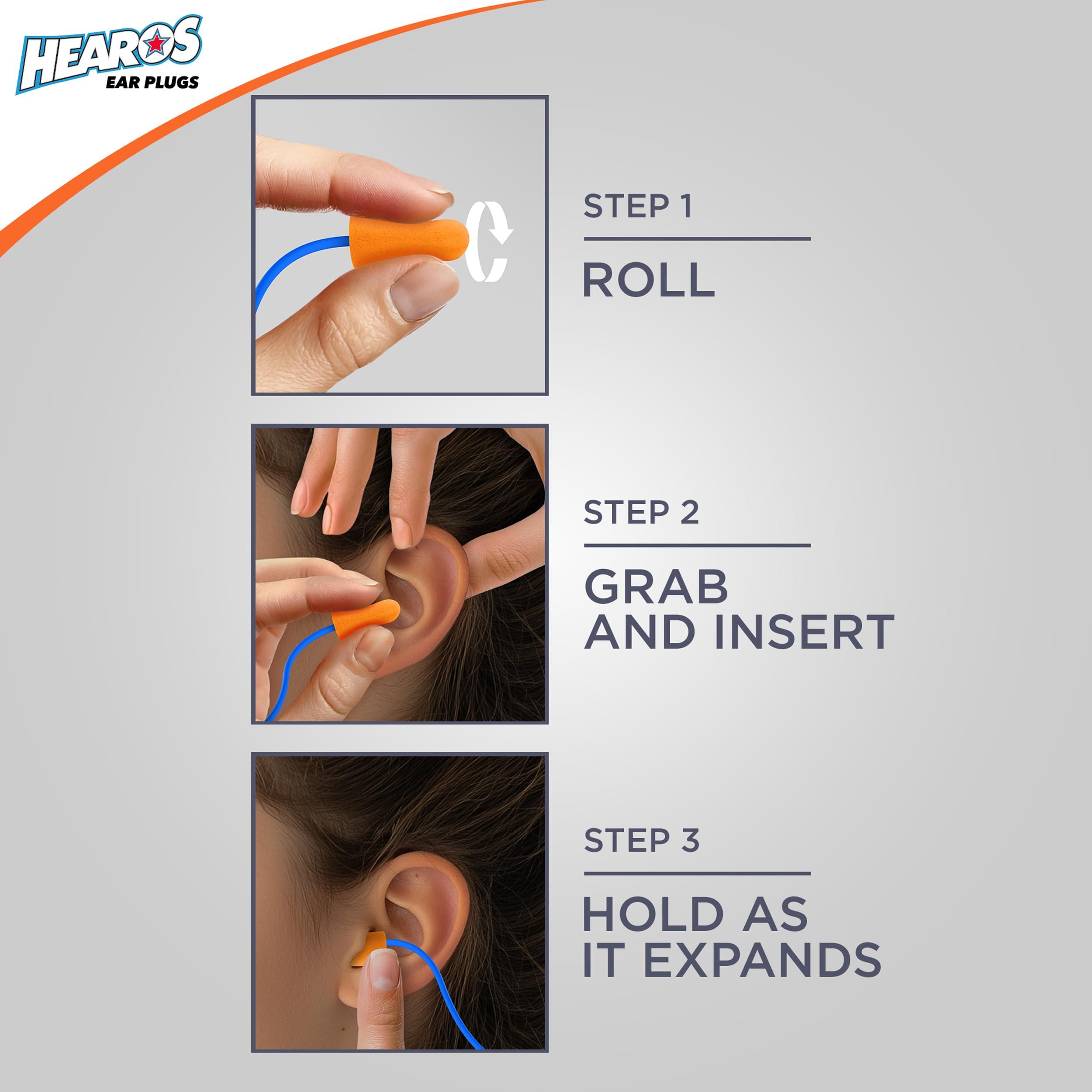 Hearos HEAROS Just for Kids Foam Ear Plugs, X-Small, Corded Hearing Protection, NRR 28, 3 Pairs