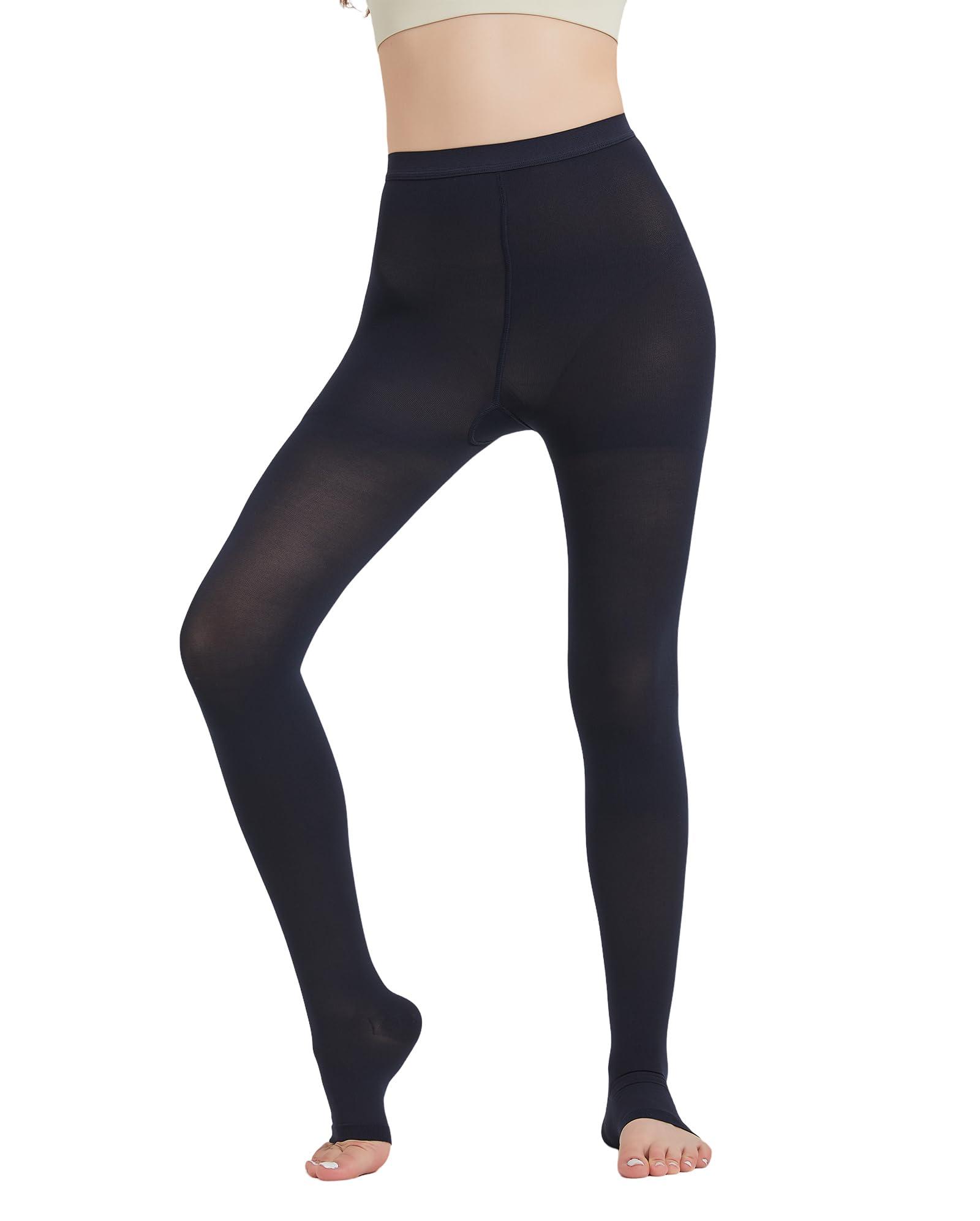 MGANG MGANG Medical Compression Pantyhose for Women & Men, 15-20mmHg Graduated Compression Support Tights, Open Toe, Opaque Waist High Compression Stockings for Edema, Varicose Veins, Flight, Navy Blue XL