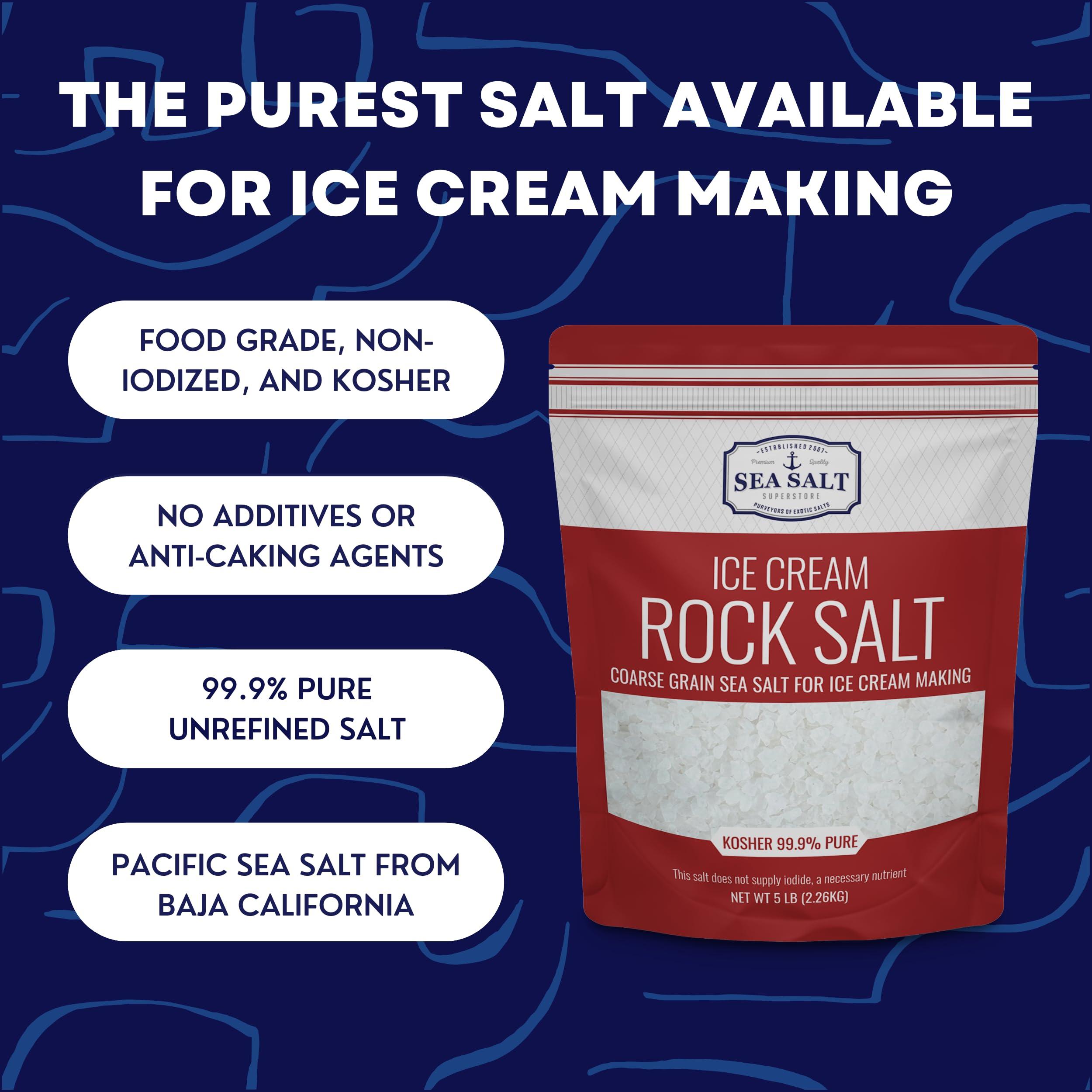Sea Salt Superstore Ice Cream Salt, Rock Salt for Ice Cream Making, Universally Compatible Coarse Sea Salt and Non-Iodized Salt for All Ice Cream Maker, 10 lb (5 lb 2-Pack) Bags, Sea Salt Superstore