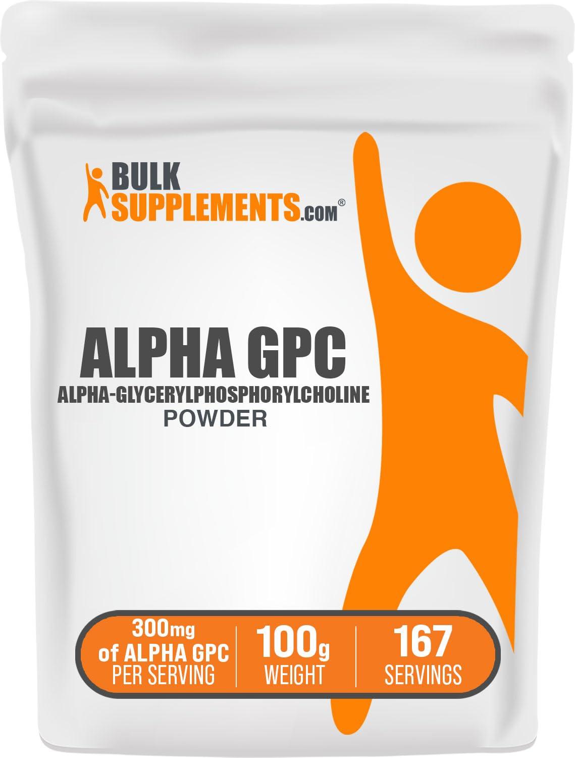 BulkSupplements BulkSupplements.com Alpha GPC Powder - Choline Supplements, Alpha GPC Choline, Alpha GPC 300mg - Acetylcholine Supplements, Brain Supplements - Gluten Free, 600mg per Serving, 100g (3.5 oz)