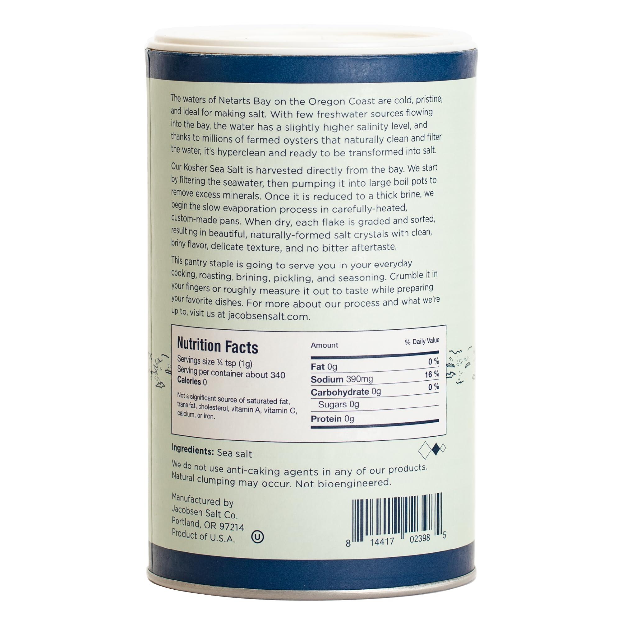 Jacobsen Salt Co. Jacobsen Salt Co. Pure Kosher Sea Salt  Kosher, Coarse, Non-Iodized Made in USA, Non-GMO, Steak Seasoning, Gourmet, Real Salt Flakes  12oz