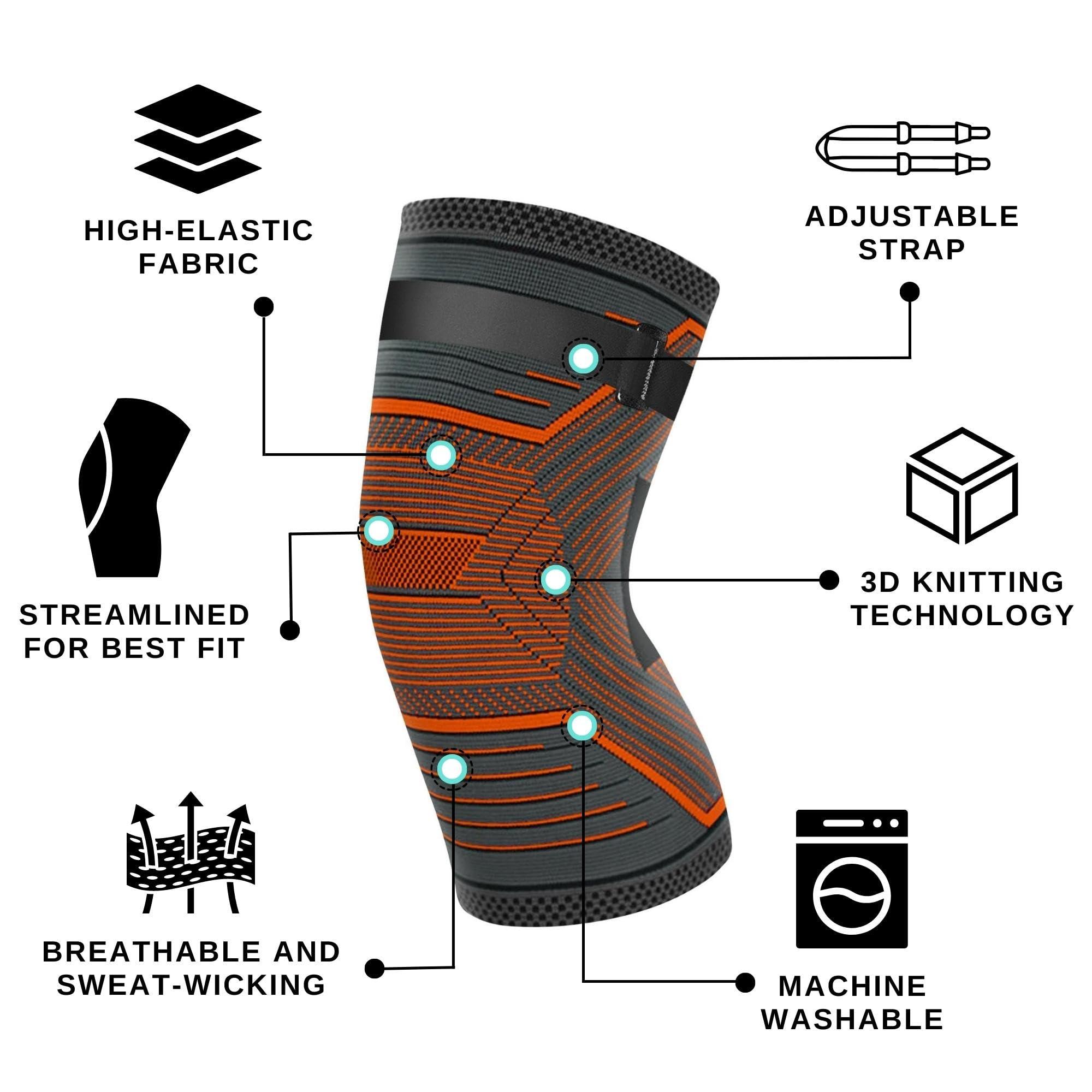 DCF DCF Compression Knee Sleeve with Adjustable Strap (1-Pack) (Small, Orange)
