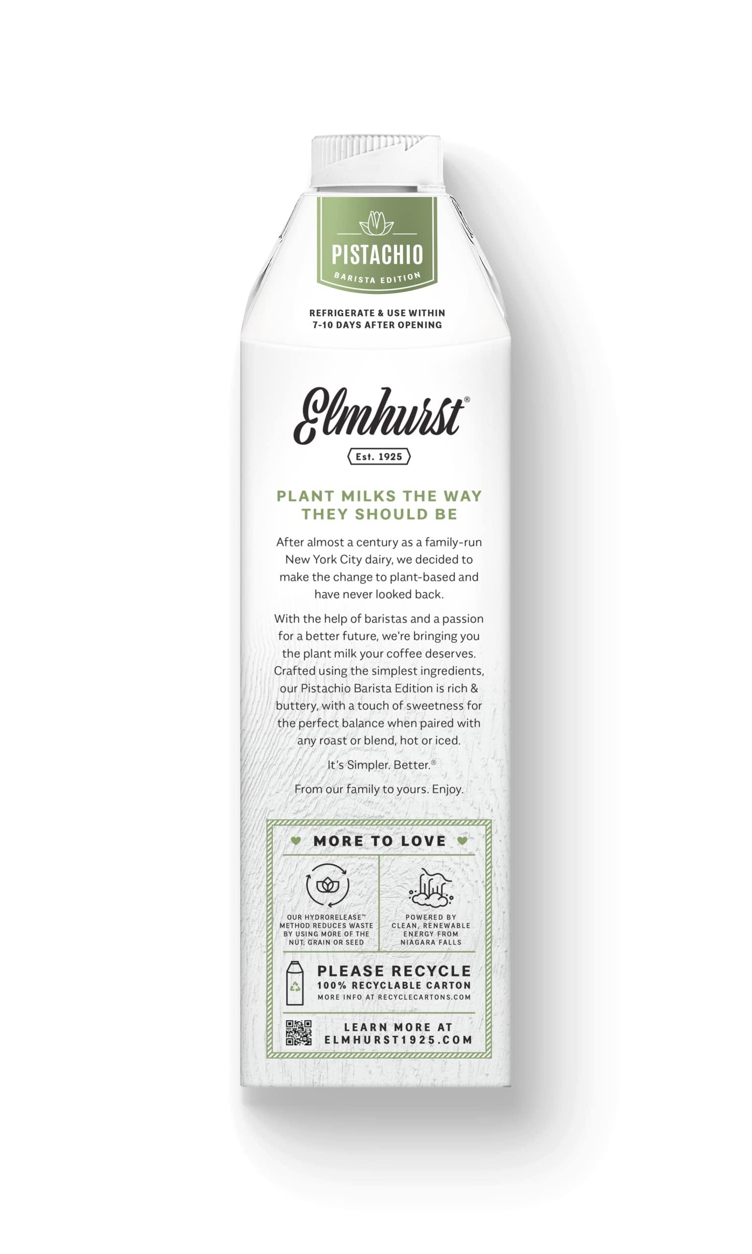 Elmhurst Elmhurst 1925 Barista Edition Pistachio Milk, Plant-Based, Vegan, 32 Ounce (Pack of 6)