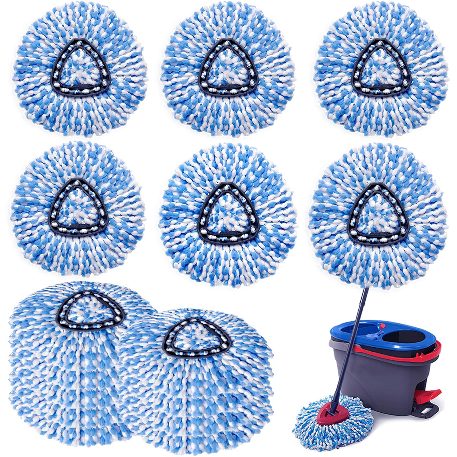 HANDRERLEE 16Pcs Spin Mop Replacement Heads, 360 Easy Wring Spin Mop 100% Microfiber Refill, Easy Cleaning Spin Mop Heads, 2 Tank System Replace Head for Easy House Cleaning Floor Mopping,Blue&White