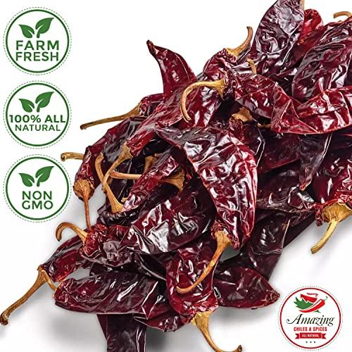 Amazing Chiles & Spices Guajillo Chiles Peppers Dried Whole 5 oz – Natural and Premium. Great For Mexican Recipes Like Mole, Tamales, Salsa, Meats. Mild to Medium Heat, Complex Fruity Flavor. Resealable Bag.…