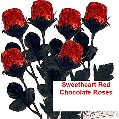 FavorOnline One Dozen Red Valentine Chocolate Roses Gift Bouquet - Solid Premium 9 1/2" Milk Chocolate Red Roses with Personalized Valentine's Gift Card