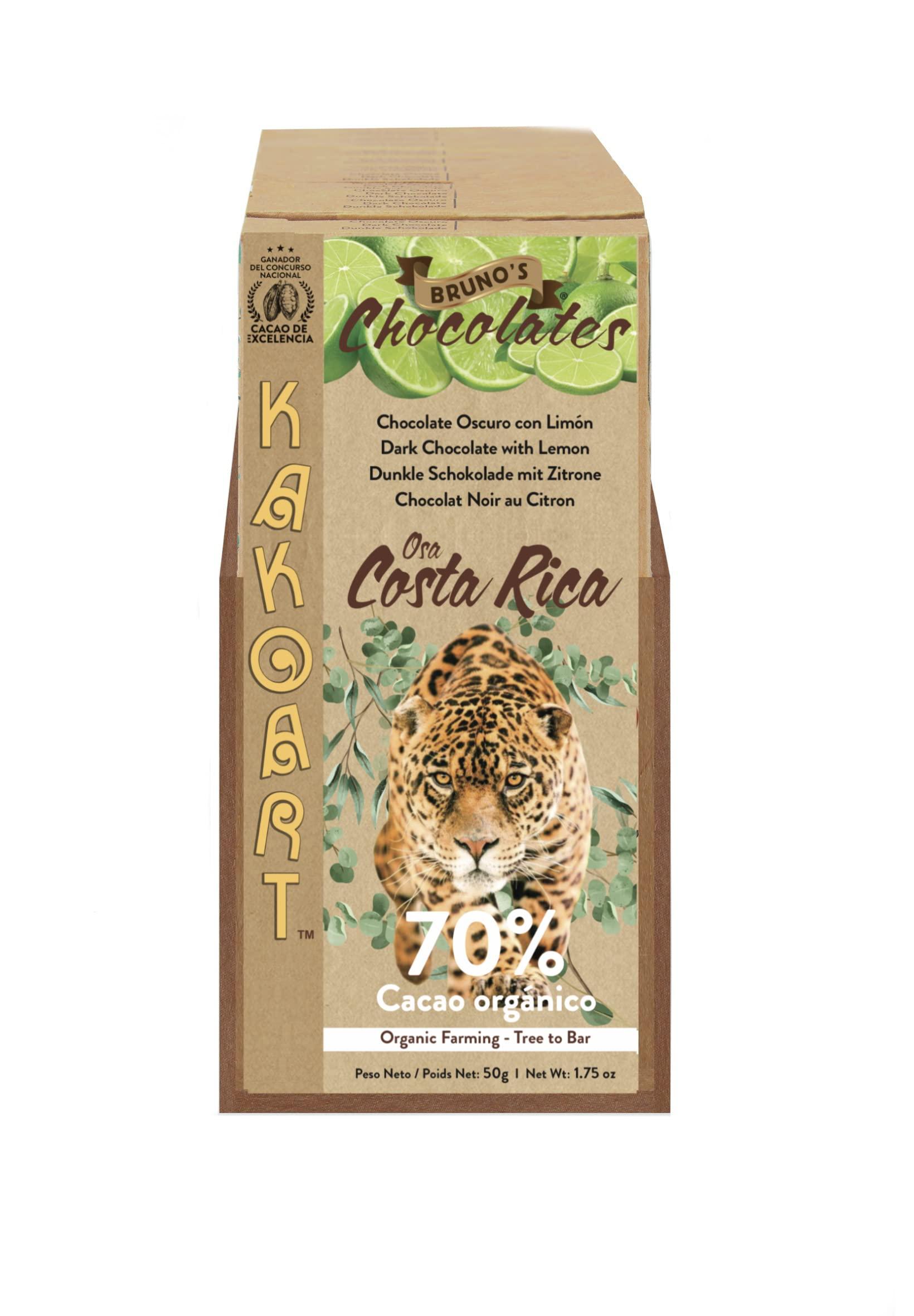 BRUNO'S CHOCOLATES Kakoart Bruno's Chocolate | Chocolate Bars with flavors, 1.75oz/50g, 7 pack | Organic Single Origin Trinitarian Cacao from Costa Rica, certified by the USDA, Gluten free, Vegan (70% Lemon)