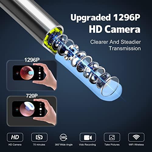 Right Ear Wax Removal, Ear Cleaner with Camera and Light, Ear Wax Removal Kit with 1296P Otoscope, Ear Cleaning Tool with 6 Ear Spoon, Ear Camera for iPhone & Android Phones,Black