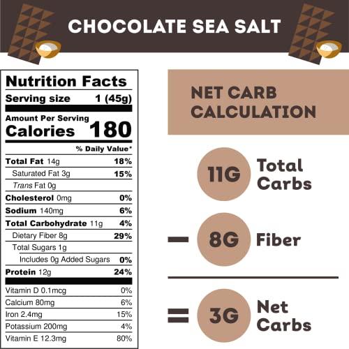 IQBAR IQBAR Brain and Body Keto Protein Bars - Chocolate Sea Salt and Almond Butter Chip - 12 Count Energy Bars - Low Carb Protein Bars - High Fiber Vegan Bars Low Sugar Meal Replacement Bars