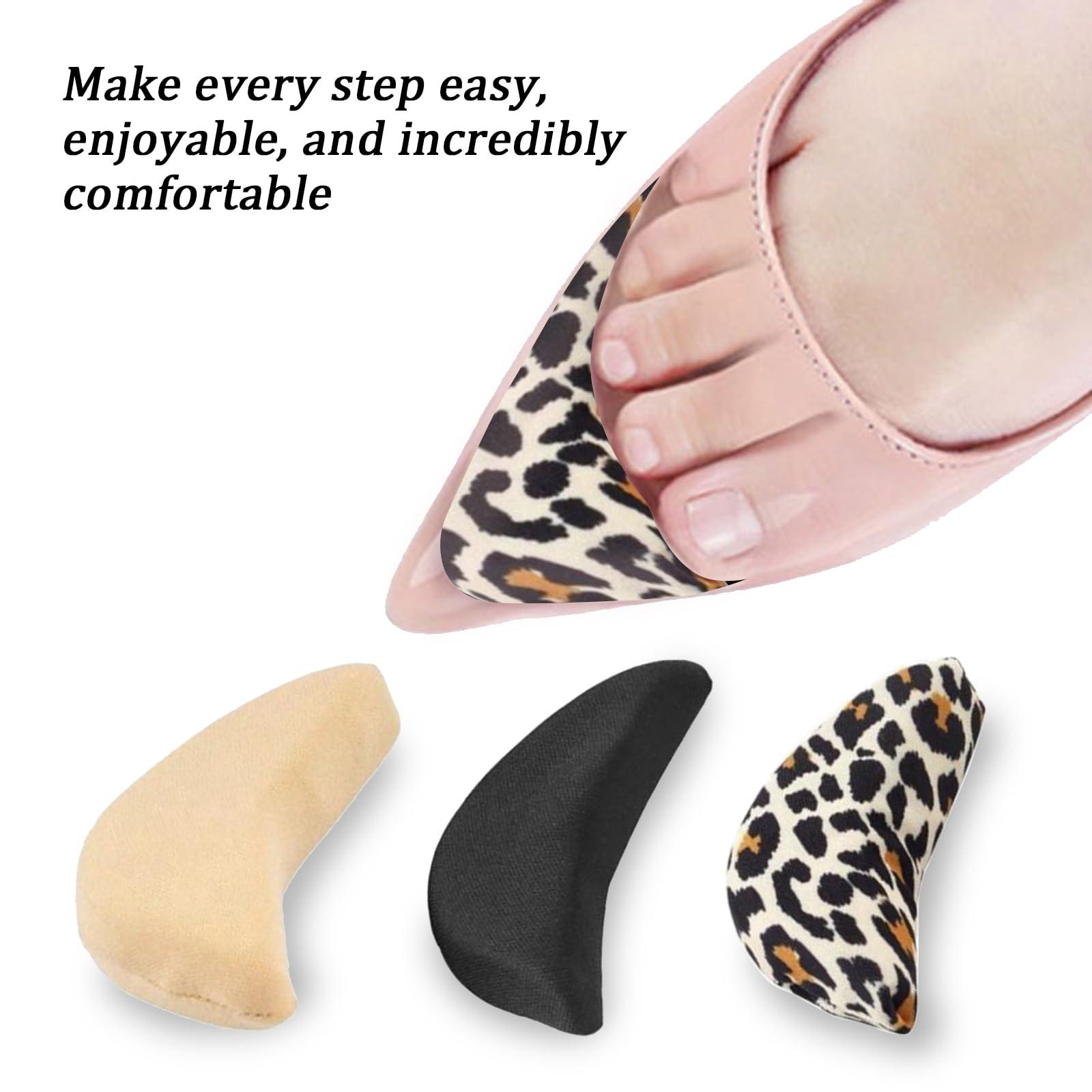 Egowry Toe Inserts for Shoes Too Big, 2 Pairs Foam Toe Filler to Make Shoes Fit Tighter, Shoe Toe Filler Inserts for Women Men, Pumps, Flats, Sneakers (Leopard Print)