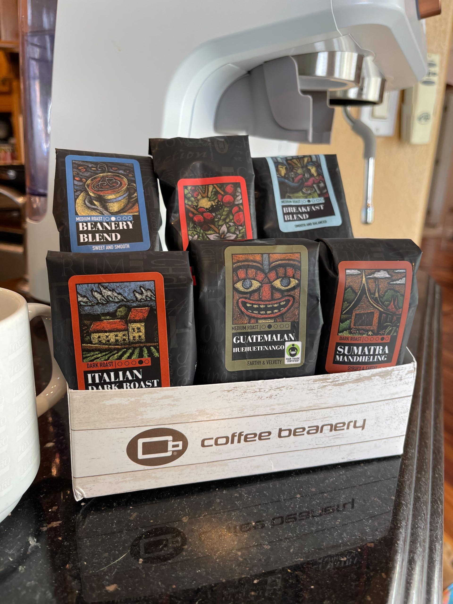 Coffee Beanery Right Roast Coffee Sampler, 6 - One Pot Sample Bags of coffee, light, medium and dark roasts