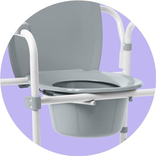 Medline Medline 3-in-1 Steel Bedside Commode, Standard Seat, Sturdy Folding Frame, 7.5 QT. Bucket, 350 lb. Weight Capacity, Clip-on Seat, Easy Cleaning, Tool-Free Assembly, Gray
