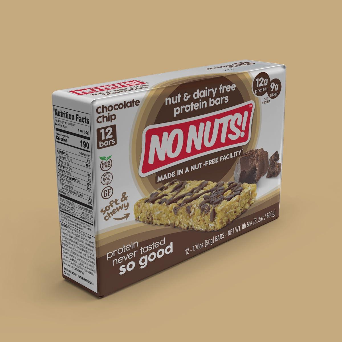 No Nuts! No Nuts! 100% Nut Free Dairy Free Vegan Protein Bars, Chocolate Chip, Organic, Kosher, Egg-Free, Non-Gmo & Dairy-Free Protein Bars