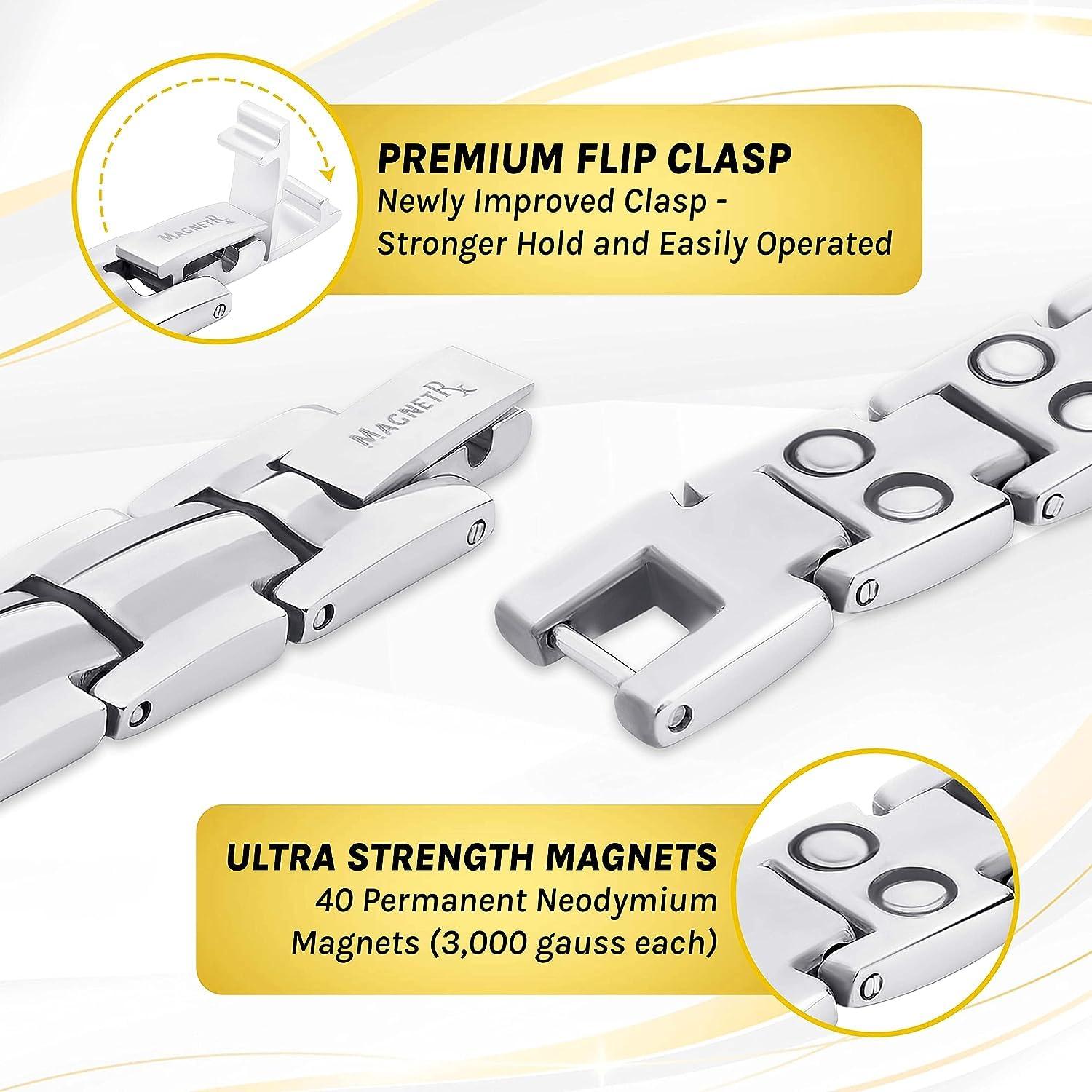 MagnetRX MagnetRX® Women's Ultra Strength Magnetic Bracelet - Effective Titanium Magnetic Bracelets for Women - Adjustable Bracelet Length with Sizing Tool for Perfect Fit (Silver)