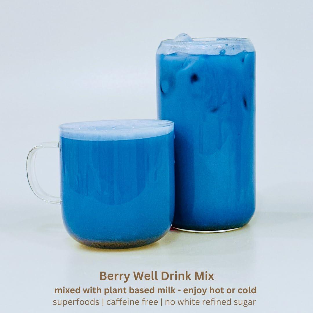 ELEVEN TLC A WELLNESS CO. Eleven TLC, Berry Well Superfood Wellness Drink Latte + Mix, Caffeine-Free, or Herbal Tea, Blue Spirulina, Blue Butterfly Pea Flower, Organic Maca, Keto Friendly, Vegan, 63 Servings
