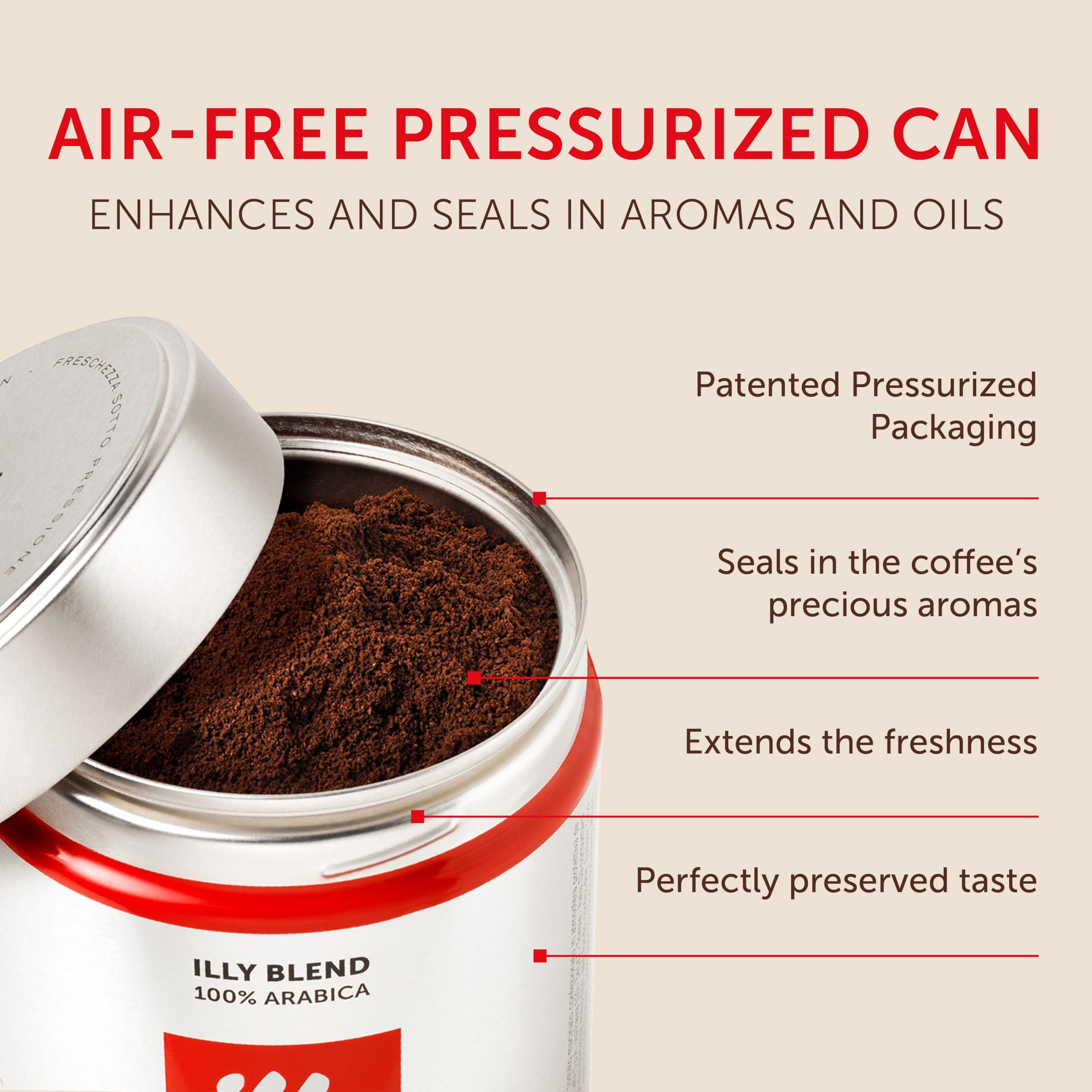 Illy illy Classico Espresso Ground Coffee - Medium Roast - Classic Roast with Notes of Chocolate & Caramel - 100% Arabica Coffee - 8.8 Oz Can (Pack of 12)