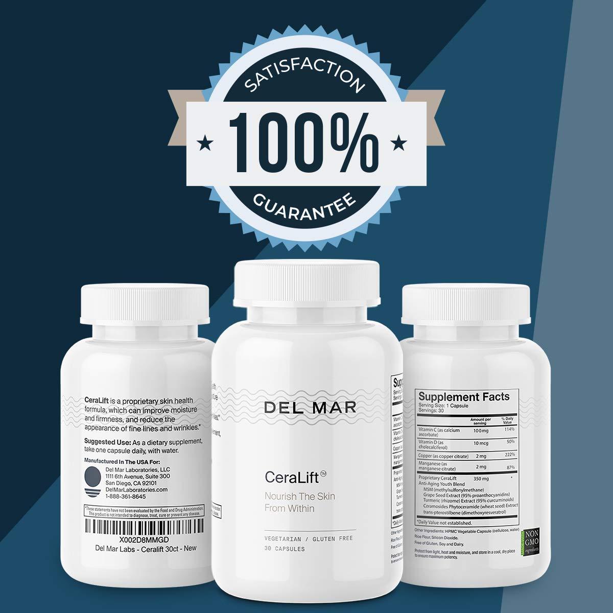 Del Mar Laboratories Del Mar Labs - CeraLift - 30 Day Supply - Doctor Formulated - For Reduction in Appearance of Fine Lines and Wrinkles - Anti-Aging Ceramides and Antioxidants - Vegetarian Capsules