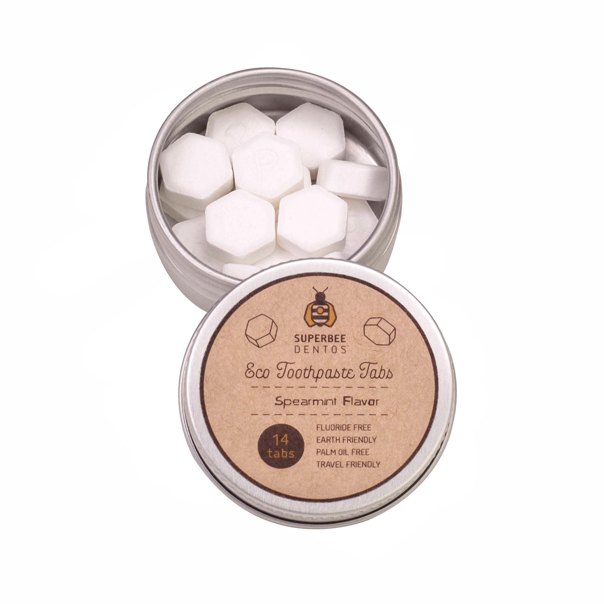 SuperBee Wax Wraps SuperBee Dentos Toothpaste Tablets, 14 Toothpaste Tabs, Fluoride Free & Eco Friendly, Travel Mouthwash Tablets, Sensitive Toothpaste Bites Kids Adults, Chewable Toothpaste Tablet, Spearmint