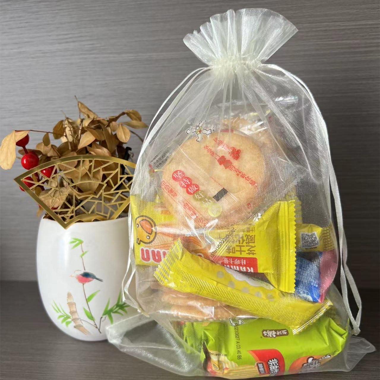 LYSXP LYSXP 30PCS Organza Bags 10x14Inch,Ivory Large Sheer Organza Bags Wedding Favor Bags with Drawstring Party Christmas Candy Bags