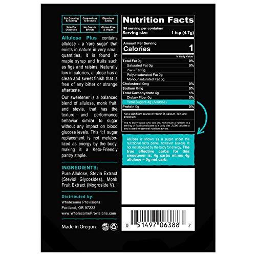 Wholesome Provisions Allulose Sweetener, Keto-Friendly, 0g net carb, Low Carb Sugar, 1:1 Sugar Substitute, The People's Keto Company Allulose Plus, 1 lb, Gluten Free, Vegan, 100% Made in USA (2 Pack)