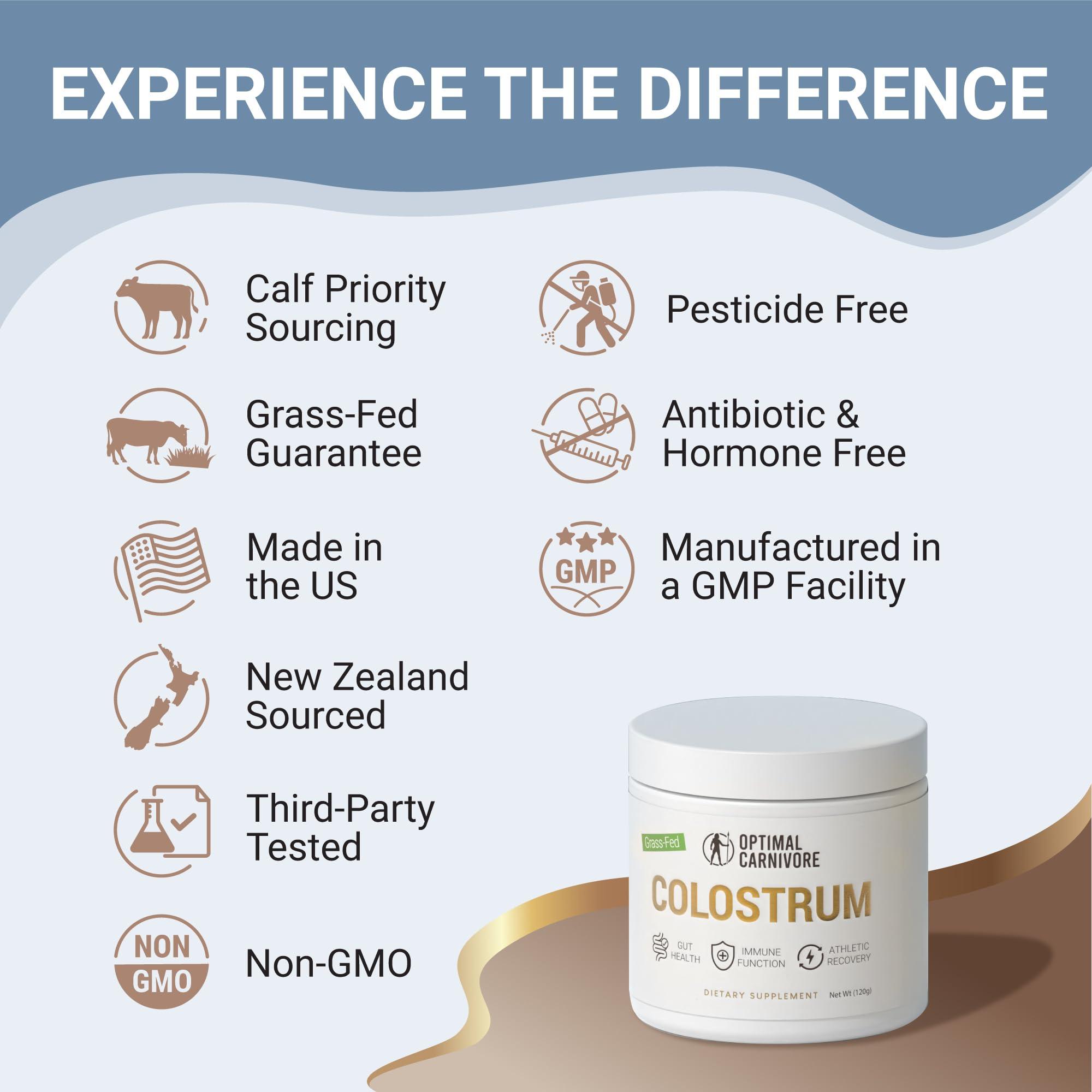 Optimal Carnivore Grass Fed Colostrum Powder, Unflavored Bovine Colostrum for Humans, Colostrum Supplement Powder for Gut Health, Immune Support & Muscle Recovery, 120 grams, Colostrum Powder Grass Fed