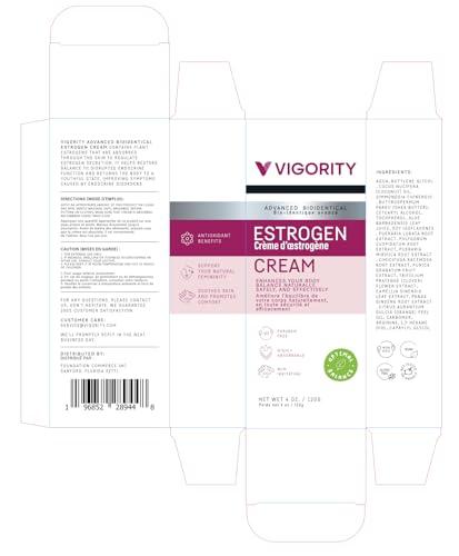Vigority Estrogen Cream For Women, Natural Bioidentical, Hot Flashes Menopause Relief, Estrogen Cream With Wild Yam, Menstrual Cycle & Body Balance Support, Helps Reduce Hot Flashes, Paraben-Free, Vegan, 3-Month Supply(4 Oz)