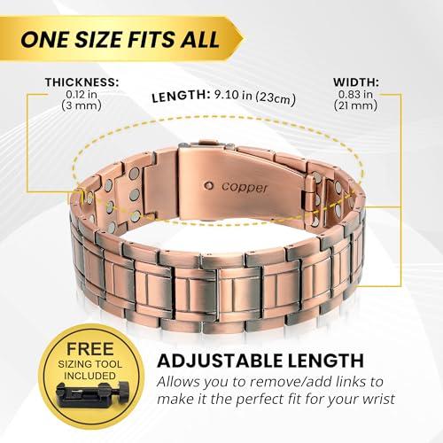 MagnetRX MagnetRX 3x Strength Copper Bracelet  99.9% Pure Copper Bracelets for Men with Magnets  Premium Foldover Clasp and Adjustable Length with Included Sizing Tool (Stealth)