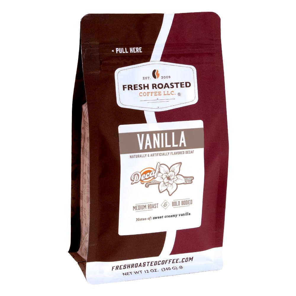 Fresh Roasted Coffee Fresh Roasted Coffee, Decaf Vanilla Flavored Coffee, 12 oz, Medium Roast, Kosher, Whole Bean