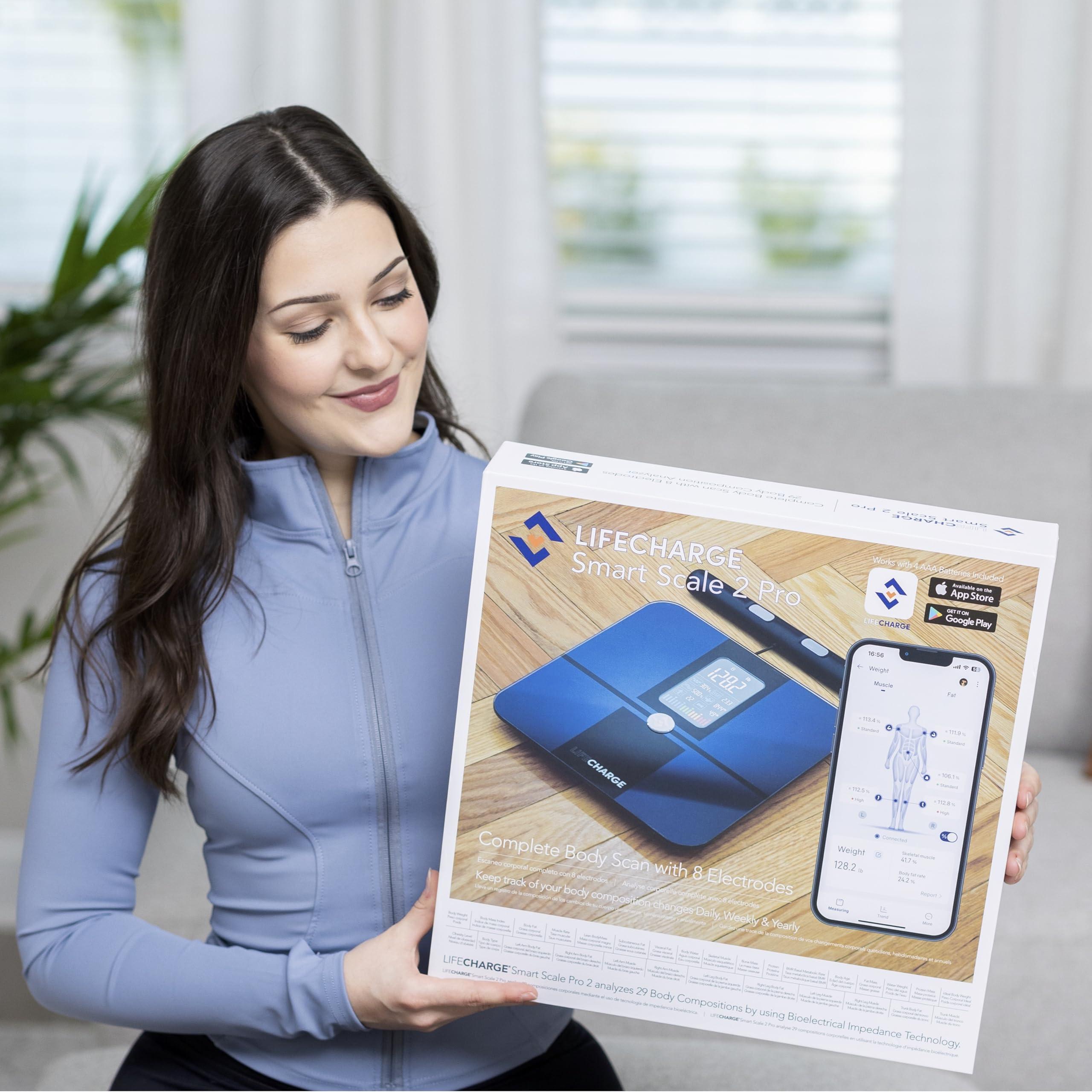 LifeCHARGE LifeCHARGE 8 Electrode Smart Body Fat Scale 2 PRO Scales for Body Weight and Fat. Large Display BMI Digital Weight Scale, Full Body 29 Composition Analyzer with Report, Accurate Bathroom Scale