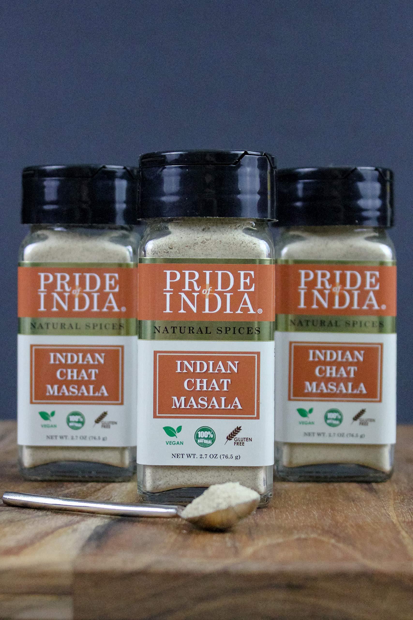 Pride Of India Pride of India Indian Chat Masala Seasoning Spice Ideal for Savory Dishes Perfect Seasoning for Drinks/Salads/Fruits Preservatives Free Easy to Use 2.7 oz. Small Dual Sifter Jar